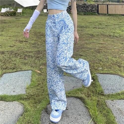 Y2K Zebra Print Straight Pants Capris Women Harajuku Baggy High Waist Casual Vintage Korean Style Streetwear Female 2021