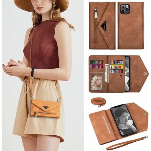 Fold Envelope Card Holder Crossbody Wallet Case For Xiaomi Mi 10 Lite Redmi Note9 Note8 Pro Note7 Note10 7A Shoulder Strap Cover