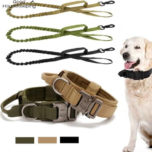 Adjustable Tactical Dog Collar Leash Military Heavy Duty Metal Buckle With Control Handle For K9 Outdoor Dog Hunting Training