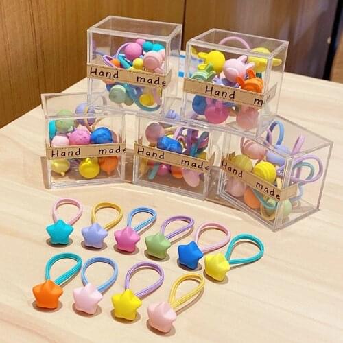 10PCS/Box Girls Cute Colorful Round Star Heart Rabbit Scrunchie Kids Ponytail Holder Elastic Hair Band Fashion Hair Accessories