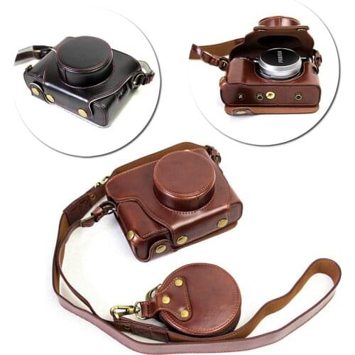 Luxury PU Leather Case Bag for Fuji X100F Fujifilm X100F Camera with Battery Opening + Battery Storage Bag+ Leather Camera Strap