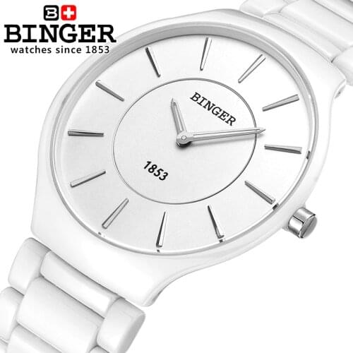 Switzerland luxury brand Male Wristwatches Binger Space ceramic quartz mens watch lovers style Water Resistant clock B8006B-5