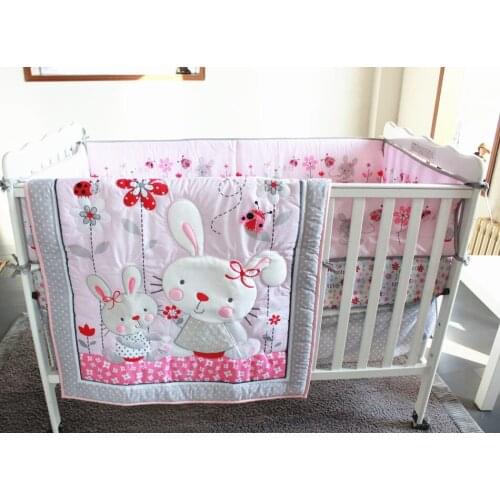 Discount! 7pcs Embroidered Cot cradle crib cot baby bedding set cunas ,include(bumpers+duvet+bed cover+bed skirt)