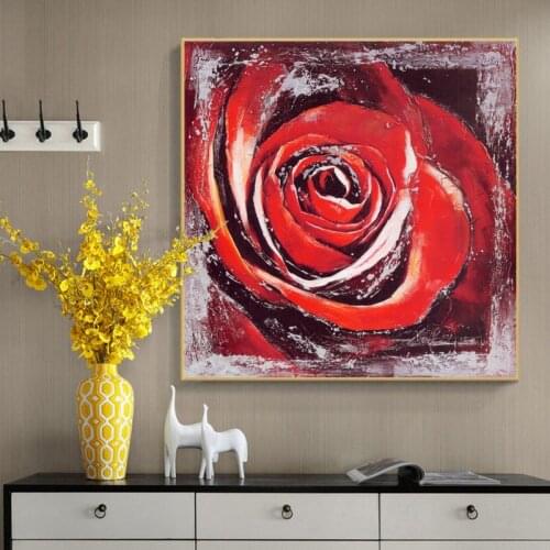 Modern Abstract Red Rose Oil Painting on Canvas Posters and Prints Wall Art Pictures for Living Room Cuadros Decoration No Frame