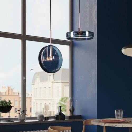 Modern LED Blue Glass Pendant Lights Nordic Dining Room Bedroom Bedside Pendant Lamp kitchen hanging lamps Decor Light Fixtures