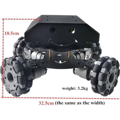 SZDOIT MC802 Three-layer Black Metal Plane Chassis Car 100mm Omnidirectional Wheel and 4pcs DC Motors DIY RC Smart Metal Chassis
