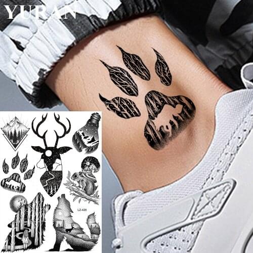 Paw Wolf Forest Black Elk Peak Waterproof Fake Tattoos Stickers Adhesive Custom Tattoo Temporary Body Ankle Arm Tato Women Men