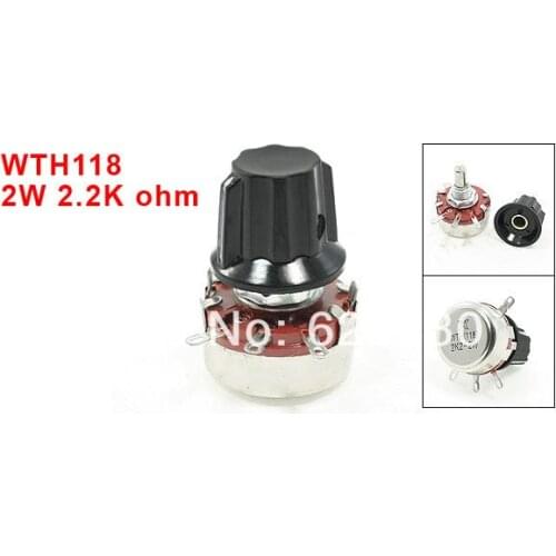WTH118 2.2K 2K2 3K3 4K7 ohm 5% 2W Single Turn Rotary Linear Taper Potentiometer Carbon Pot w Knob