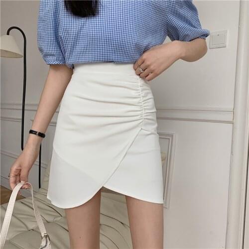 Spring Skirt Female 2021 New A-line Skirt Korean White High-waist Short Skirt Irregular Hip Skirt
