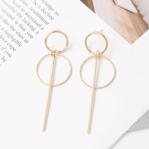 New Simple Hollow Geometry Bar Double Circles Drop Earrings For Women Vintage Long Tassel Brincos Girl Gifts Jewelry Wholesale