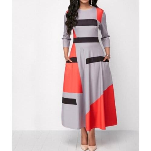 DressHigh Waist Long Dress Autumn Long Sleeve African 2019 Striped Patchwork Women Maxi Dresses Robe Office Lady Vestiods Pullov
