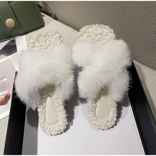 Winter Women House Slippers Ladies Faux Fur Warm Flat Shoes Female Slip on Home Furry Slipper warm Casual Comfortable Slides