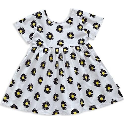 2020 Summer Fashion Daisy Flower Print Baby Girl Dresses Holiday Korean Style Short Sleeve Girl Princess Dress