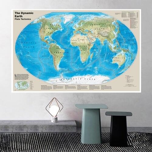 225*150cm The World Dynamic Plate Tectonics Map Large Wall Art Poster Vinyl Canvas Painting Home Decor Kids School Supplies