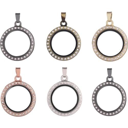 5pcs/lot 30mm Round Floating charms lockets Rhinestone Magnetic Glass Living memory locket Pendant for making Necklaces jewelry