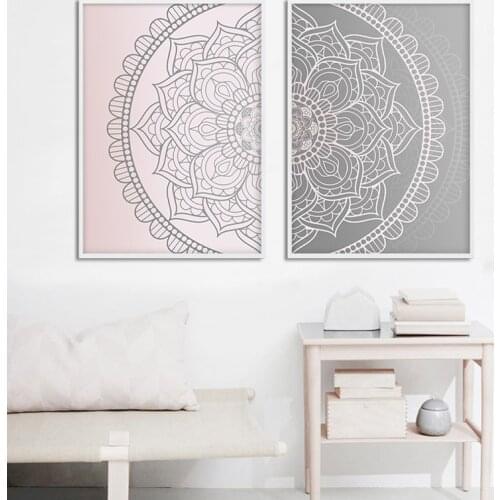 Abstract Pink Gray Mandala Wall Art Canvas Poster Boho Style Painting Modern Living Room Home Interior Decoration Painting