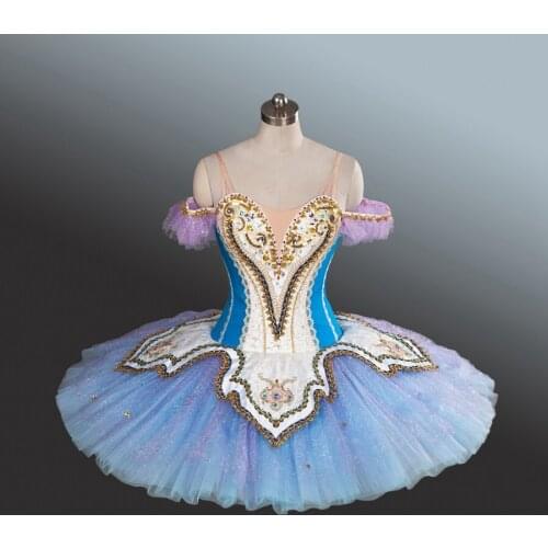 Female Blue Purple Le Corsaire Professional Ballet Tutus International Competition Tutu Blue With Lilac Pancake Tutu For Girls