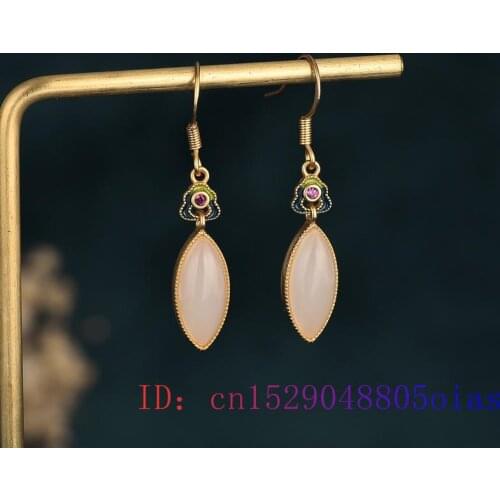 White Jade Water drop Earrings Fashion Charm Gemstone Gifts Natural 925 Silver Women Zircon Amulet Jewelry Crystal Chalcedony