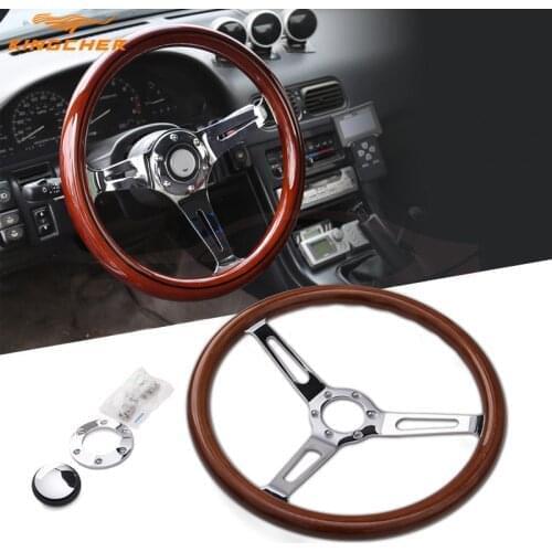 BRAND NEW 380mm 15inch 350mm 14inch Classic Sport Wooden Grain Silver Brushed Spoke Steering Wheel