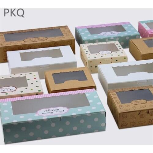 20pcs 5 styles Pattern Paper cake box with pvc window Cookies Biscuit cupcake packaging box wedding party