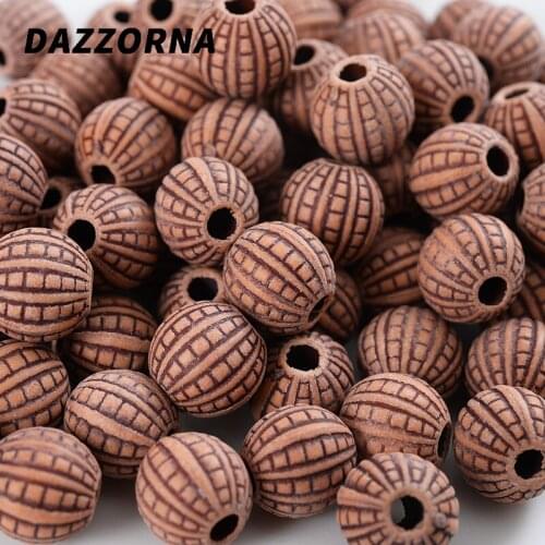 50/100Pcs Classical Round Wood Color Acrylic Beads Charm Stripe Spacer Beads For Jewelry Making DIY Bracelet Earring Accessories