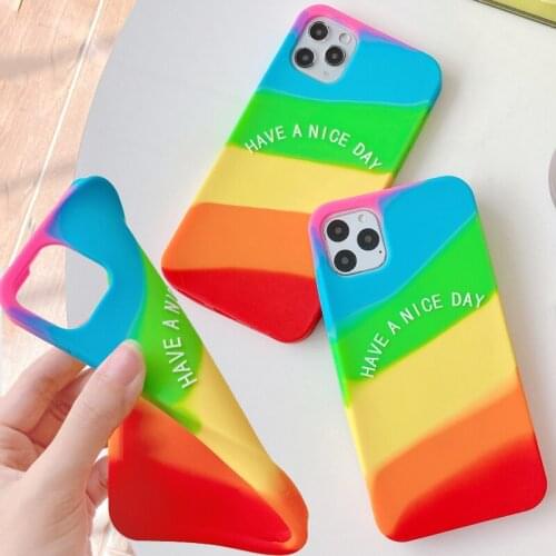 Colorful Rainbow Stripe Phone Case for iPhone 11 Pro Max XR X XS Max 7 8 Have a Nice Day English Letters Soft Silicone TPU Cover
