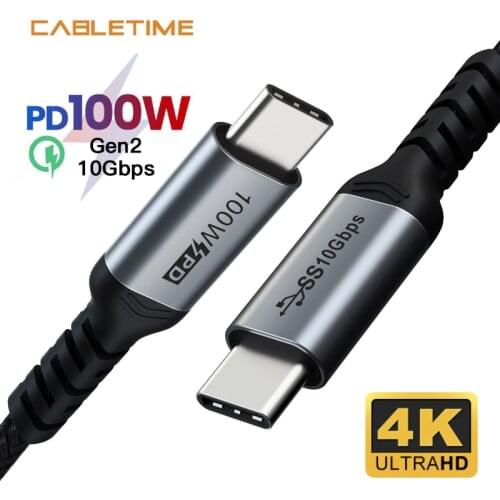 CABLETIME PD100W USB C Cable Gen2 10Gbps data Sync Video 4K 60Hz Cable for Laptop Matebook ipad pro Smart phone N412