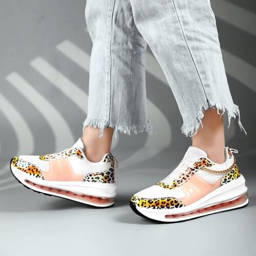 Chunky Sneakers Women Fashion Leopard Air Cushion Running Shoes Female Casual Height Increasing Platform Sports Shoes Bling New
