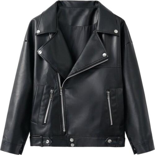 Faux Leather Jacket Women Pop Spring Autumn Female Loose PU Classic Moto Biker Jacket Lady Basic Coat Plus Size Outerwear