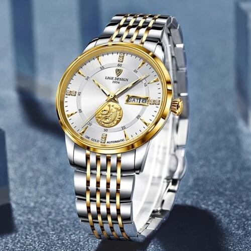 LIGE Mens Gold Watch