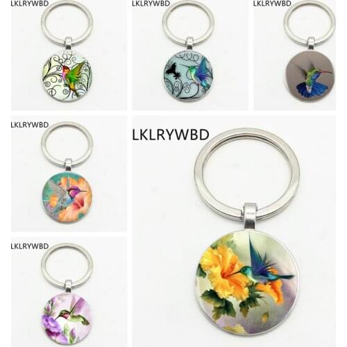 LKLRYWBD/Art Dance Flying Hummingbird Bird Keychain Convex Pendant Glass Necklace Fashion Personality Gift