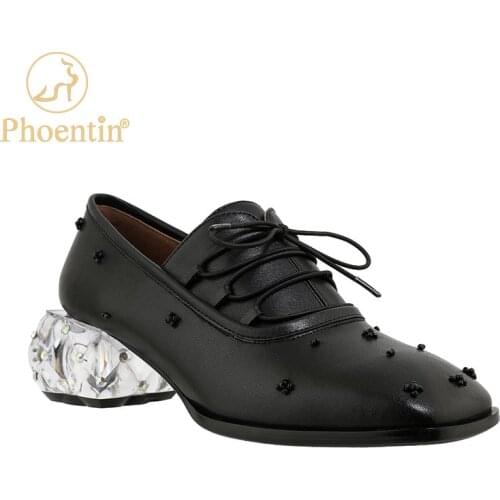 Retro String Bead Loafers woman 2021 Spring New Genuine Leather shoes crystal mid heel pumps square toe shoes size 34-43 FT1340