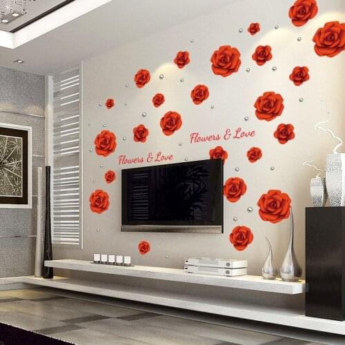 Love roses flower wall stickers PVC Material DIY Wall Decals For Living room bedroom TV background wall Decoration wallpaper