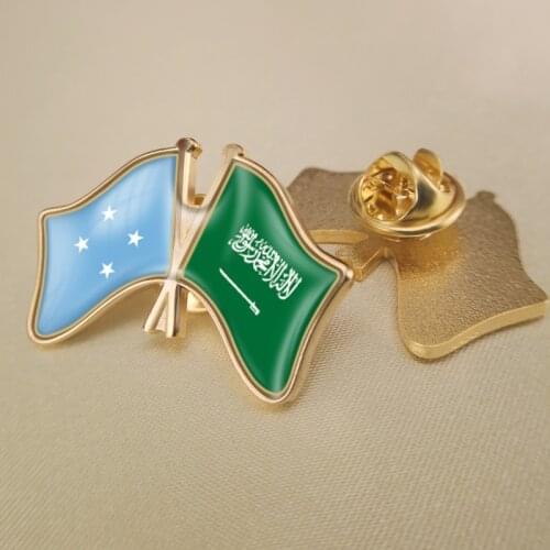 Micronesia and Saudi Arabia Crossed Double Friendship Flags Lapel Pins Brooch Badges