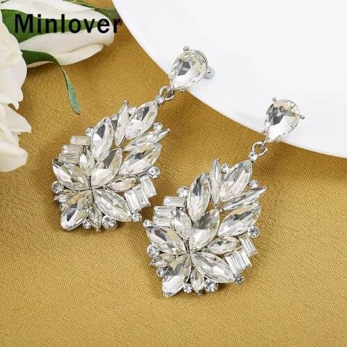 Minlover Fashion Luxury Sparkling Crystal Teardrop Wedding Earrings for Women Bridal Drop Earrings Jewelry MEH1710