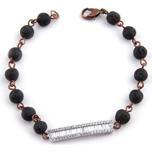 MOODPC New Design Rosary Chain Lava Stone Bracelets Rectangle Zircon Bracelet bangle