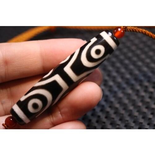 Power Energy Tibetan Old Agate 8 Eye Long dZi Bead Necklace Pendant AJK UPD0309A Timestown UPD22