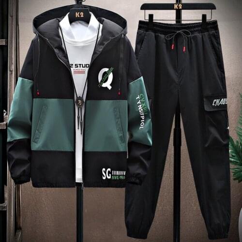Men Patchwork Tracksuit Casual Hoodies Sets 2021 Spring New Male Jackets+Pants Two Piece Sets Hip Hop Street Wear Sports Suit