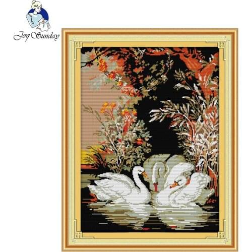 Joy Sunday Swans In The Lake Counted Cross Stitch 11CT 14CT Cross Stitch Sets Wholesale Cross-stitch Kits Embroidery Needlework