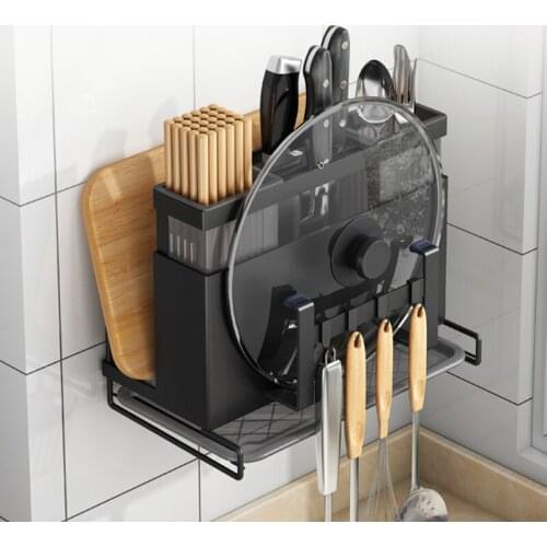 304 Stainless Steel Kitchen Wall-Mounted Hook Cutting Board Knives Chopsticks Integrated Multifunctional Storage Rack
