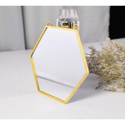 Nordic Minimalist Home Decoration Geometric Shape Gold Brass Hexagonal Mirror Bathroom Mirror Entrance Mirror Makeup Mirror