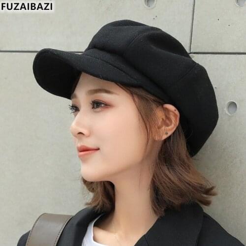 FUZAIBAZI New Autumn Winter Womens Hat Fashion Thermal Woolen Newsboy Caps Trend Brands Elegant Snapback Octagonal Cap Gorro