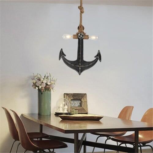 New Retro Industrial Style Coffee Restaurant Pendant Lamp LOFT Creative Bar Table Hemp Rope Anchor Decoration Double Head Light