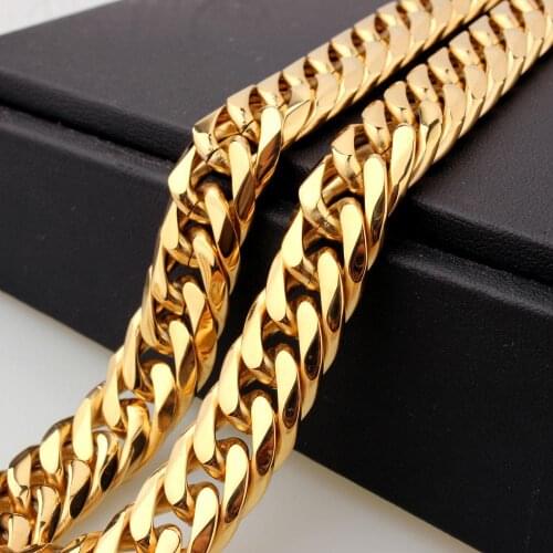 9/11/13/16/19/21MM Charming Jewelry 316L Stainless Steel Gold Tone Cuban Curb Chain Men Women Necklace Or Bracelet Bangle 7"-40"