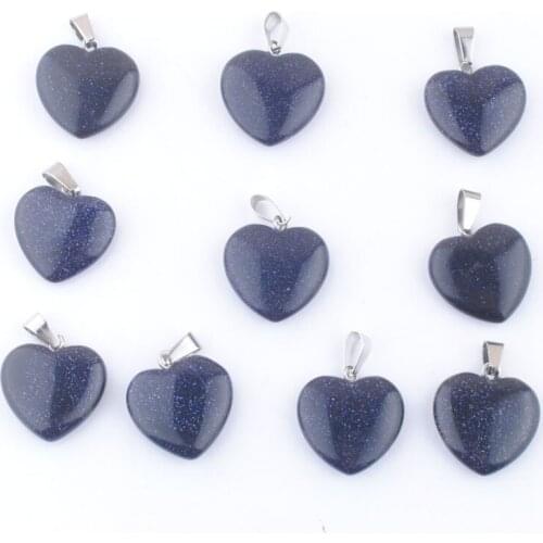 Wholesale 10Pcs Assorted Heart Blue Sand Natural Stone Pendants For DIY Earrings Necklaces Bracelet Jewelry Making 20mm TV0130