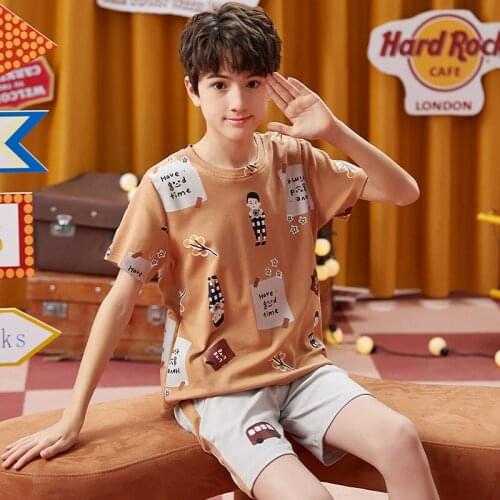 Boys Pajamas Summer Full Cotton Short Sleeve Childrens Clothing Sleepwear Funny Cartoon Little Boys Leisure Outdoor Homewear