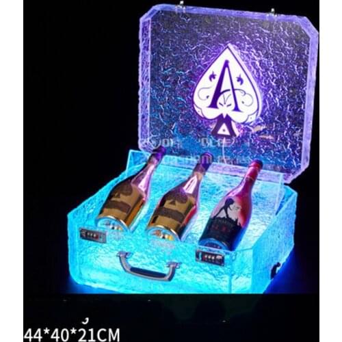 Portable Ice Rock Display Case 3 Bottles Rechargeable LED Ace of Spade Glorifier Box Champagne Bottle Carrier For Bar NightClub