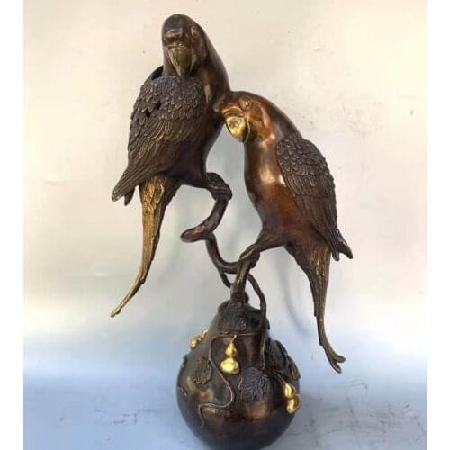 Rare Ming Dyansty copper Gilt parrot Incense burner statue
