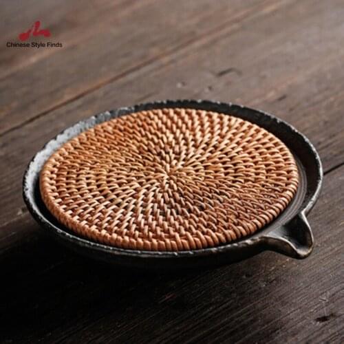 Rattan Mat Pot Bearing Large Circular Creative with Ceramic Water Handmade Tea Tray Kung Fu Teaware Set Accessories