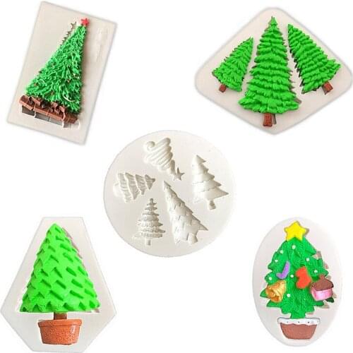 Christmas Tree Fondant Cake Silicone Mold Chocolate Candy Molds Cookies Pastry Biscuits Mould Baking Cake Decoration Tools Aouke